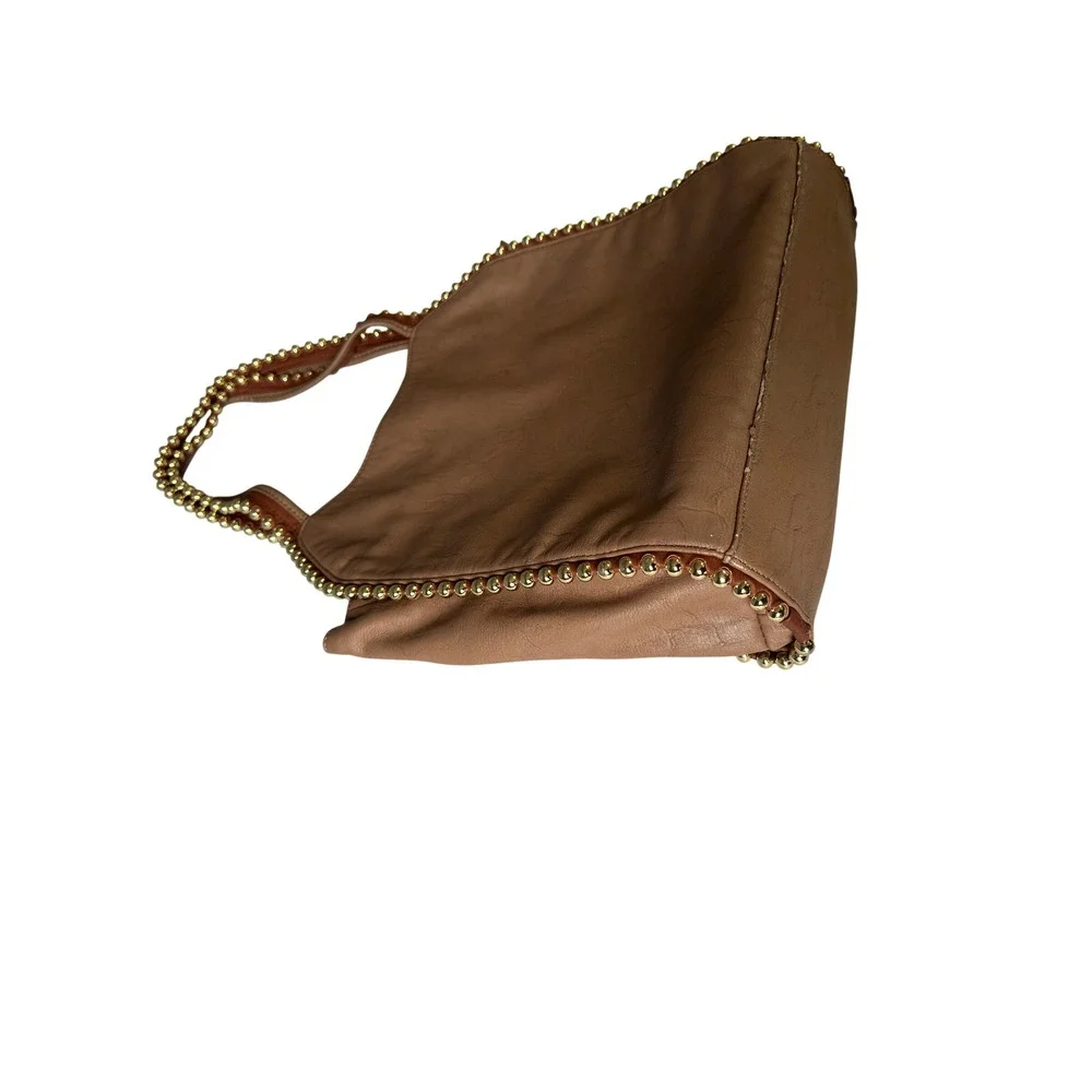 Vintage Y2K Tan Big Buddha Faux Leather Hobo Bag Gold Ball Stud Trim Slouchy KC